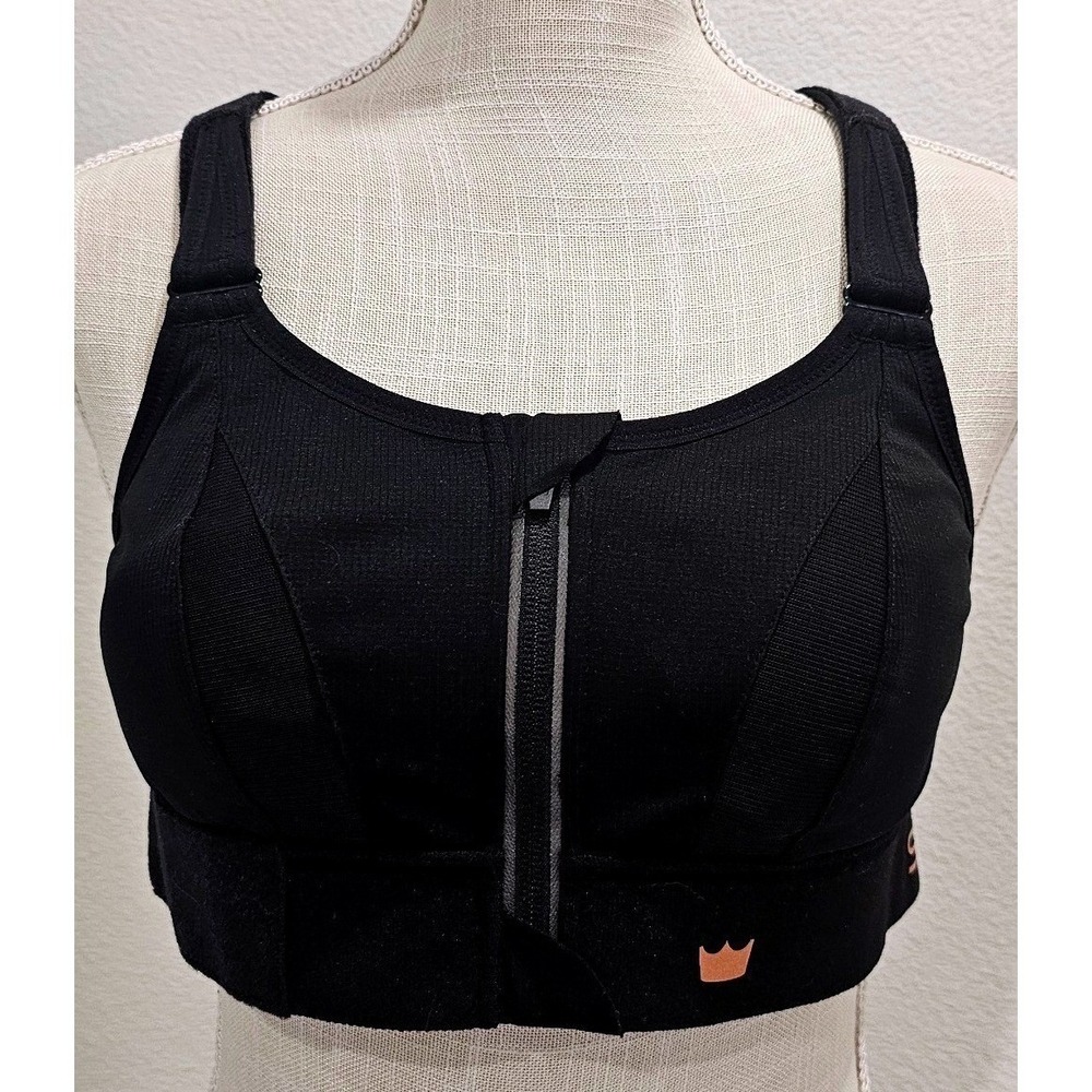 SheFit Ultimate Sports Bra Black with Rose Gold hit in a Size Luxe; Padded